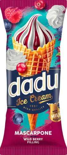 Maskarponės sūrio skonio grietininiai ledai DADU su miško uogų įdaru, 150ml