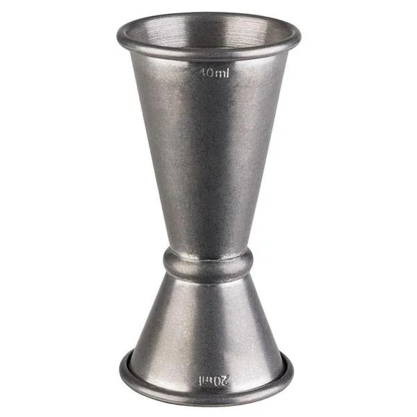 Menzūrėlė ANTIQUE, su žyma, sendinto metalo spalvos, 20/40 ml, nerūdijantis plienas, vnt