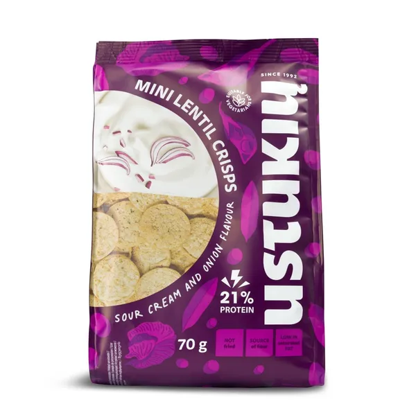Mini lęšių trapučiai grietinės ir svogūnų skonio USTUKIŲ MALŪNAS, 70 g