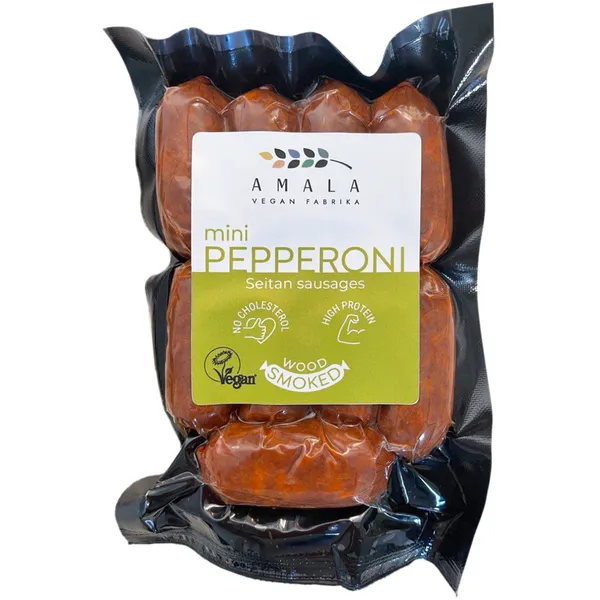 MINI PEPPERONI rūkytos veganiškos dešrelės, 120 g, AMALA