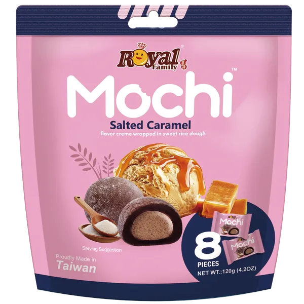 Japāņu rīsu kūka ROYAL FAMILY Mochi, ar sāļo karameli, 120g