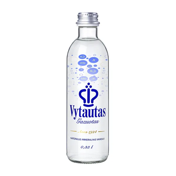 Natūralus mineralinis vanduo VYTAUTAS, gazuotas, stiklinėje taroje, 0,33L.