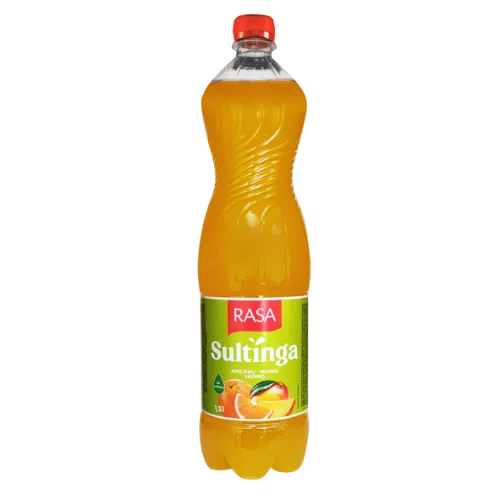 Negazuotas gaivusis gėrimas RASA Sultinga apelsinų ir mangų skonio su sultimis, 1,5 l