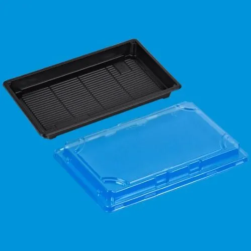 Dėžutė SUSHI, su dangteliu, juoda/skaidri, PS/OPS, 600 ml, 24 x 15 x 4 cm, 100 vnt.