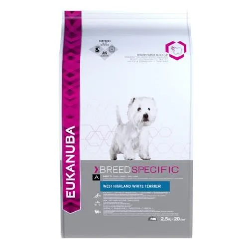 Pašaras šunims EUKANUBA, suaugusiems, Baltųjų vakarų škotijos terjerų veislės šunims, 2,5 kg