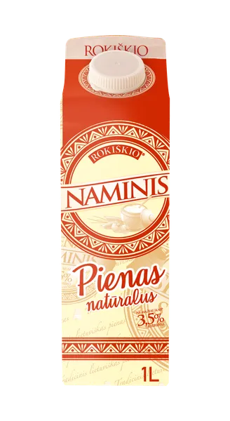 Pienas ROKIŠKIO NAMINIS, natūralus, 1 l, 3,5% Elopak (M)