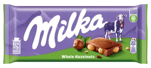 Pieninis šokoladas MILKA Whole Nuts, 95 g