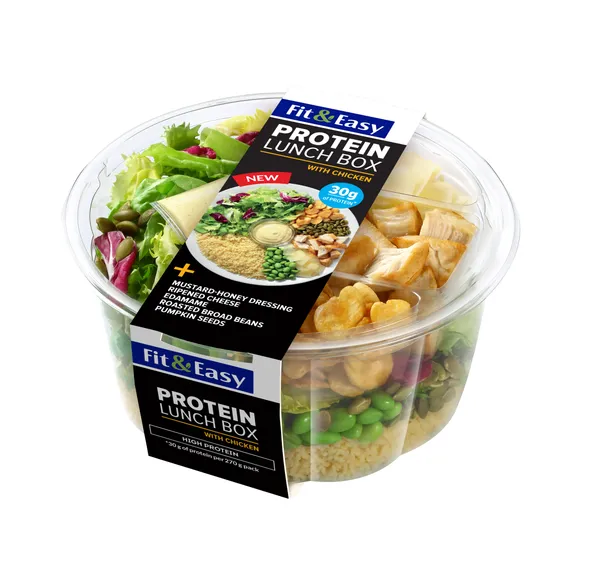 Pietų dėžutė FIT&EASY PROTEIN, salotos su vištiena, perliniu kuskusu ir sūriu, 270g