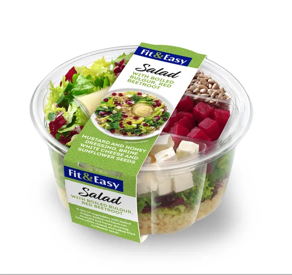 Pietų dėžutė FIT&EASY salotos su burokėliais ir bulgur kruopomis" 252 g.