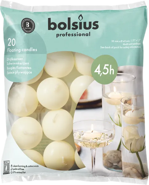 Peldošās sveces BOLSIUS, krēmkrāsas, 4,5st., 20gab