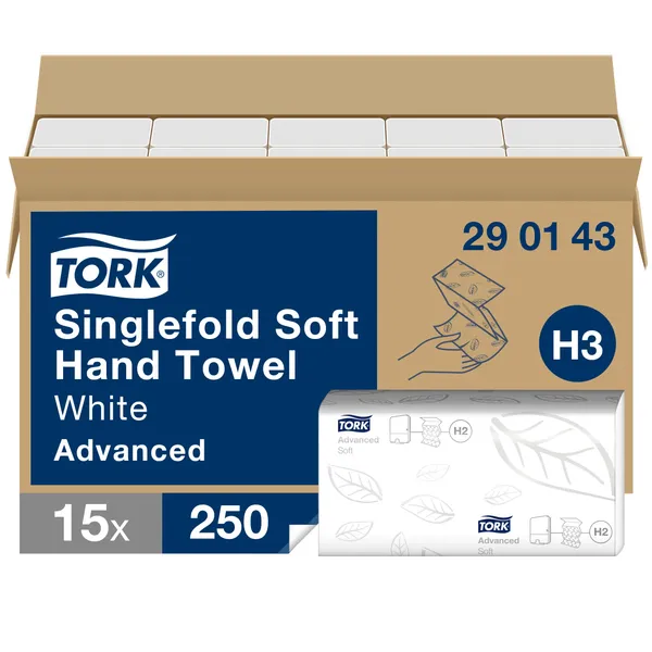 Popieriniai rankšluosčiai TORK H3 Advanced, baltos sp., 2 sl., 250 lapelių, 290143