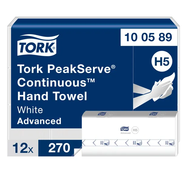 Popieriniai rankšluosčiai TORK PeakServe H5,Advanced, 1sl. baltos spalvos, 270 lapelių, 100589