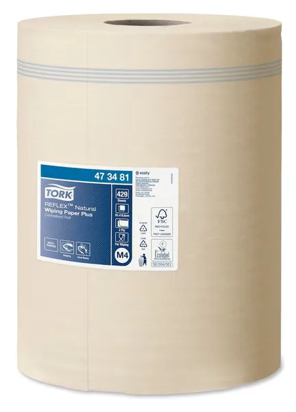 Popieriniai rankšluosčiai TORK Reflex Plus, M4, 2 sl., natūralios sp., 150,2 m, 473481
