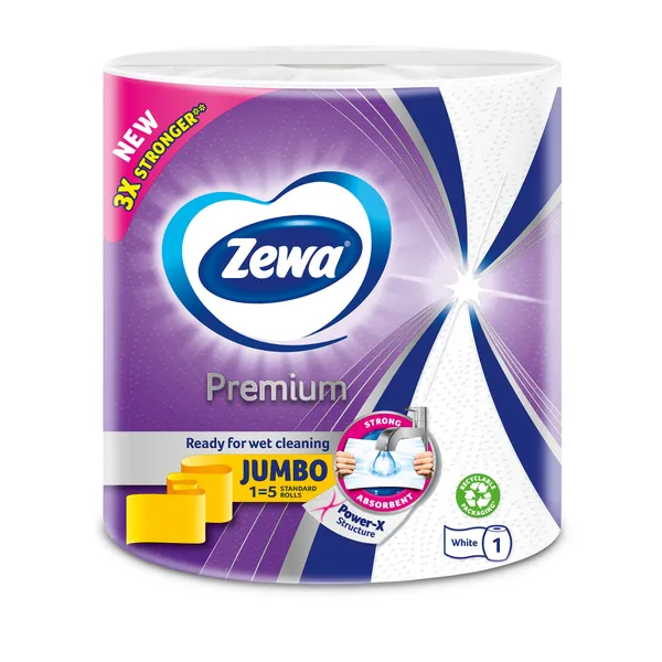 Papīra dvieļi ZEWA Premium Jumbo, 3 slāņi, 54.2 metri, 230 loksnes, 1 rullis