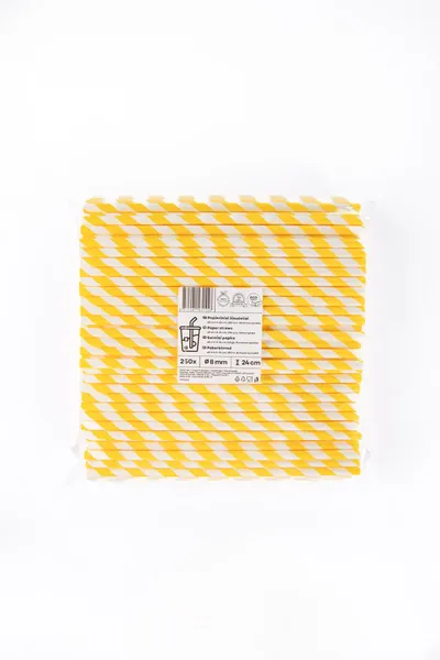 Popieriniai šiaudeliai ZigZag, geltoni/dryžuoti, D 8 mm, L 24 cm, 250 vnt