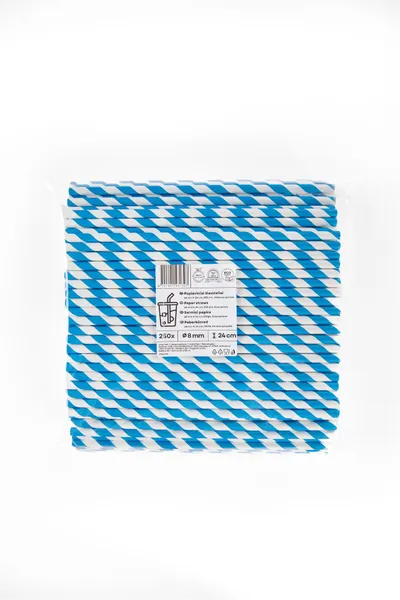 Popieriniai šiaudeliai ZigZag, mėlyni/dryžuoti, D 8 mm, L 24 cm, 250 vnt