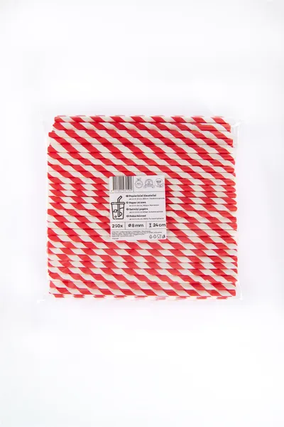 Popieriniai šiaudeliai ZigZag, raudoni/dryžuoti, D 8 mm, L 24 cm, 250 vnt