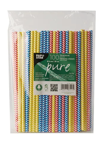 Kokteiļu salmiņi, papīra, PURE Zig Zag, krāsaini, D6cm, 20cm, 0.12kg, 100gab