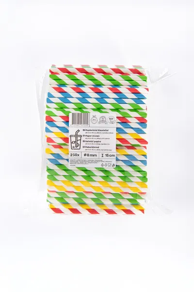 Popieriniai šiaudeliai ZigZag, spalvoti/dryžuoti, D 8 mm, L 15 cm, 250 vnt