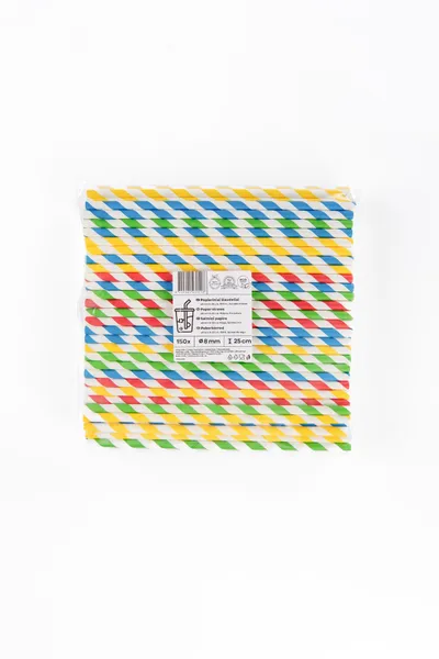 Popieriniai šiaudeliai ZigZag, spalvoti/dryžuoti, D 8 mm, L 25 cm, 150 vnt