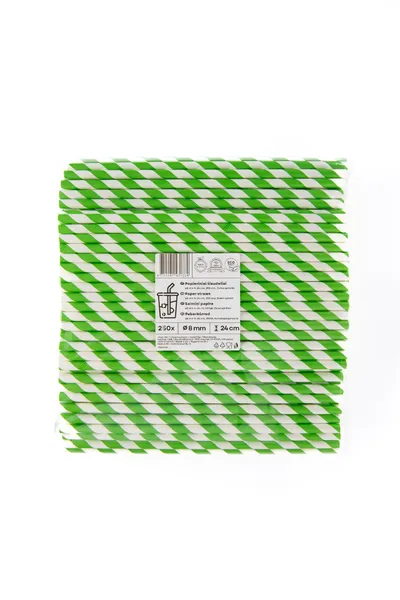 Popieriniai šiaudeliai ZigZag, žali/dryžuoti, D 8 mm, L 24 cm, 250 vnt