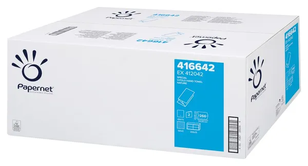 Papīra dvieļi Papernet, V-locījums, 2 slāņi, 23*24,5 cm, 266 loksnes, 412042