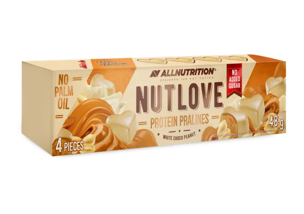 Proteīna baltās šokolādes konfektes NUT LOVE ALLNUTRITION ar riekstu pildījumu, 48g