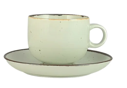 Puodelis RUSTIC Mint, su lėkštute, porcelianas, 260 ml, H 7,5 cm, vnt