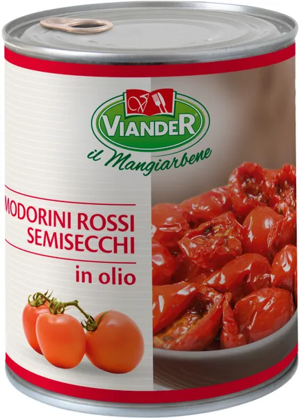 Pusiau džiovinti vyšniniai pomidorai VIANDER, saulėgražų aliejuje, 750 g/427,5 g