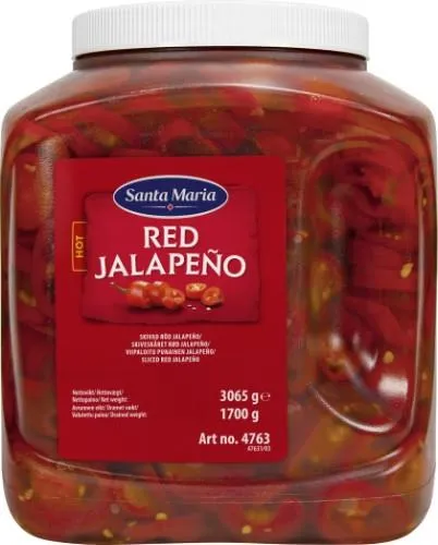 Raudonos aitriosios paprikos Jalapeno SANTA MARIA, griežinėliais, 3065g/1700g