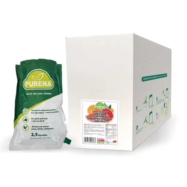 Rausvųjų greipfrutų nektaro koncentratas PURENA, 50%, 4x2,5 kg