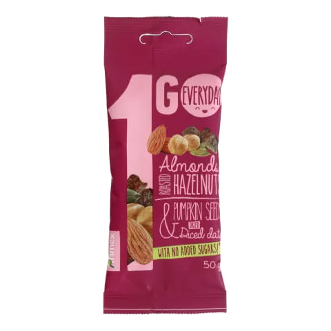 Riešutų, sėklų ir džiovintų datulių gabaliukų  mišinys 1GO, 50 g
