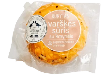 Rūkytas varškės sūris, ILZENBERGO DVARAS, su kmynais, 8,9 % rieb., 250 g