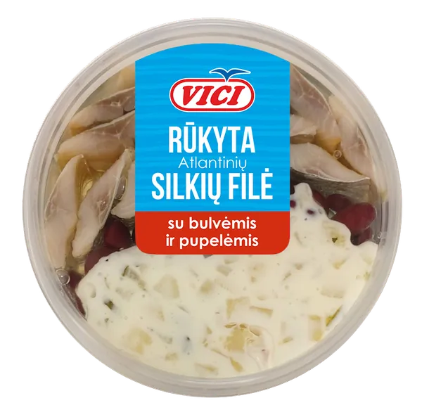 Rūkyti silkių filė gabaliukai su bulvių salotom ir pupelėm, 210 g