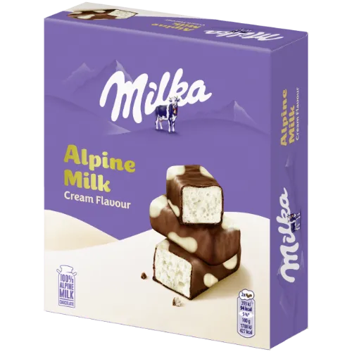 Saldainiai MILKA MAM Happy Cows su puriu grietinėlės skonio įdaru iš Alpių pieno, 330 g