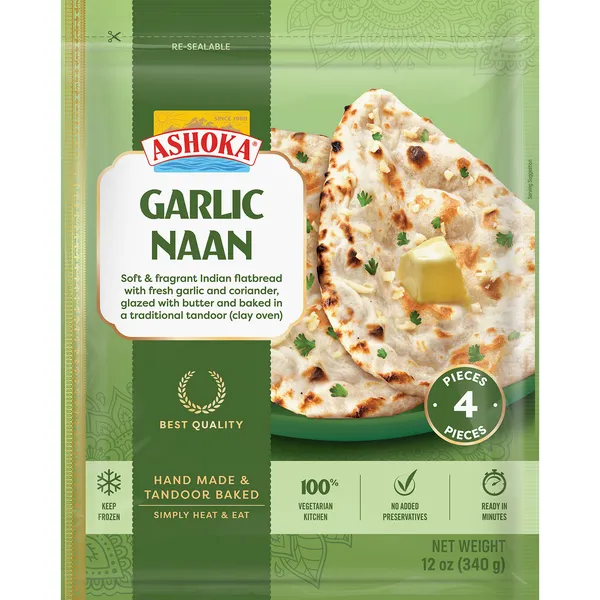 Šaldyta Naan duonelė, su česnaku, 340 g