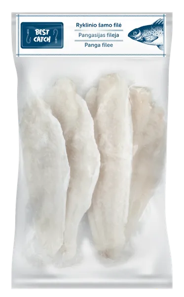 Pangasijas fileja BEST CATCH, saldēta, 170-220g, bez ādas, bez glazūras, ar pievienotu ūdeni, 800g