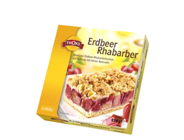 Saldēta kūka THOKS ar zemenēm un rabarberiem, sagriezta, 6x92g