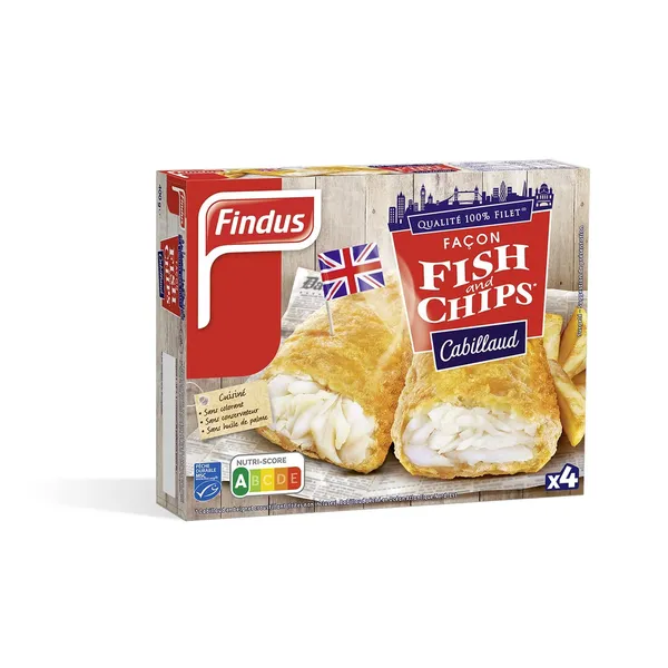 Šaldyti atlantinių menkių kepsneliai, FINDUS, Fish & Chips, 400 g