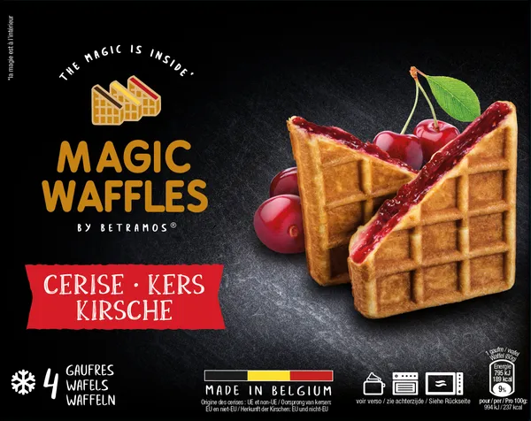 Saldētas beļģu vafeles MAGIC WAFFLES ar ķiršu pildījumu, 4 x 80g
