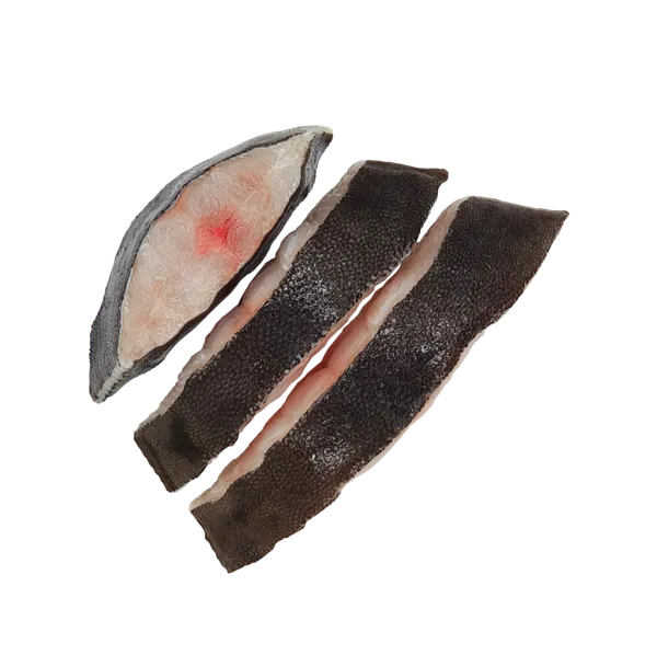 Šaldyti juodojo paltuso didkepsniai, su oda, 175-225g, glazūra 15%, su kaulu, ~1kg