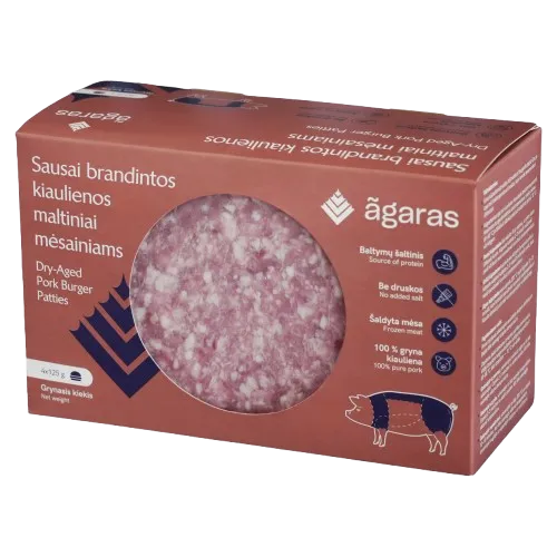 Šaldyti kiaulienos maltiniai  AGARAS, mėsainiams, sausai brandinti, 4x125 g