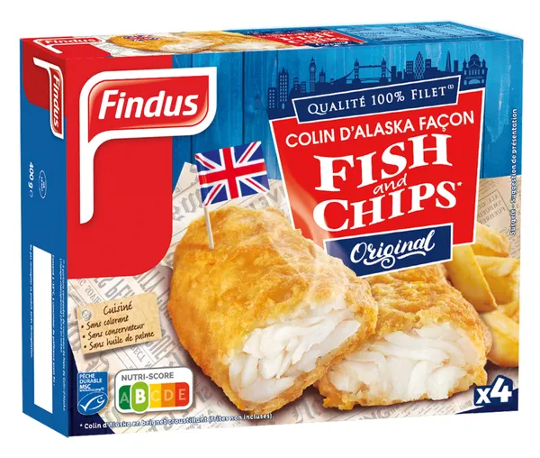 Šaldyti rudagalvių menkių kepsneliai, FINDUS, Fish & Chips, Original 400 g