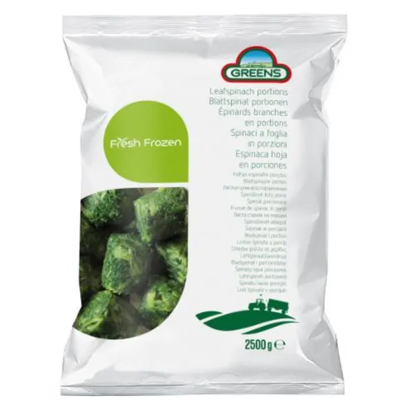 Saldēti spināti GREENS, smalcināti, porcijās 30g, 1kg IQF