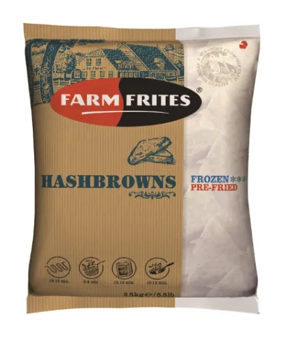 Šaldyti tarkuotų bulvių trikampėliai HASHBROWNS, su svogūnais, 2,5 kg