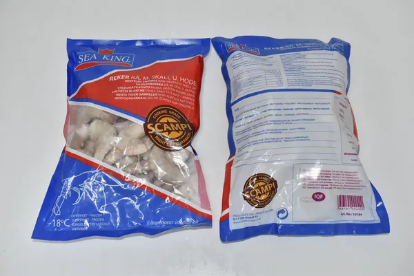 Šaldytos baltakojės blyškiosios krevetės, 16/20 be galvos, su kiautu 1kg/0,75 kg
