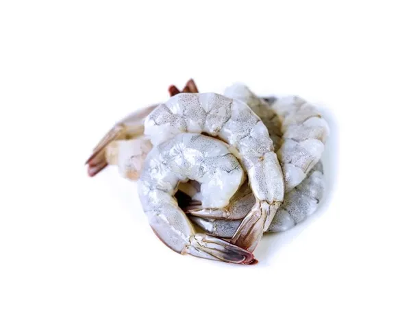 Šaldytos baltakojės blyškiosios krevetės, nevirtos, luptos, su uodega, 16/20, 25% glazūros, 1kg