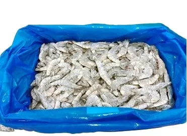 Šaldytos baltakojės blyškiosios krevetės, su galvomis, su kiautais, nevirtos, 40/50, 12 kg
