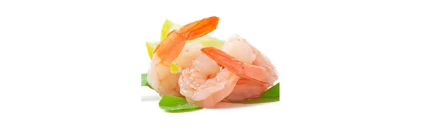 Šaldytos baltakojės blyškiosios krevetės, virtos, lukštentos, su uodega, 31/40,20% glazūra,0,8 /1kg