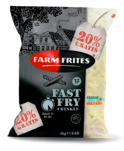 Šaldytos bulvės FARM FRITES, 90s., vingiuot.,12mm, 2,5kg+0,5 kg nemokamai
